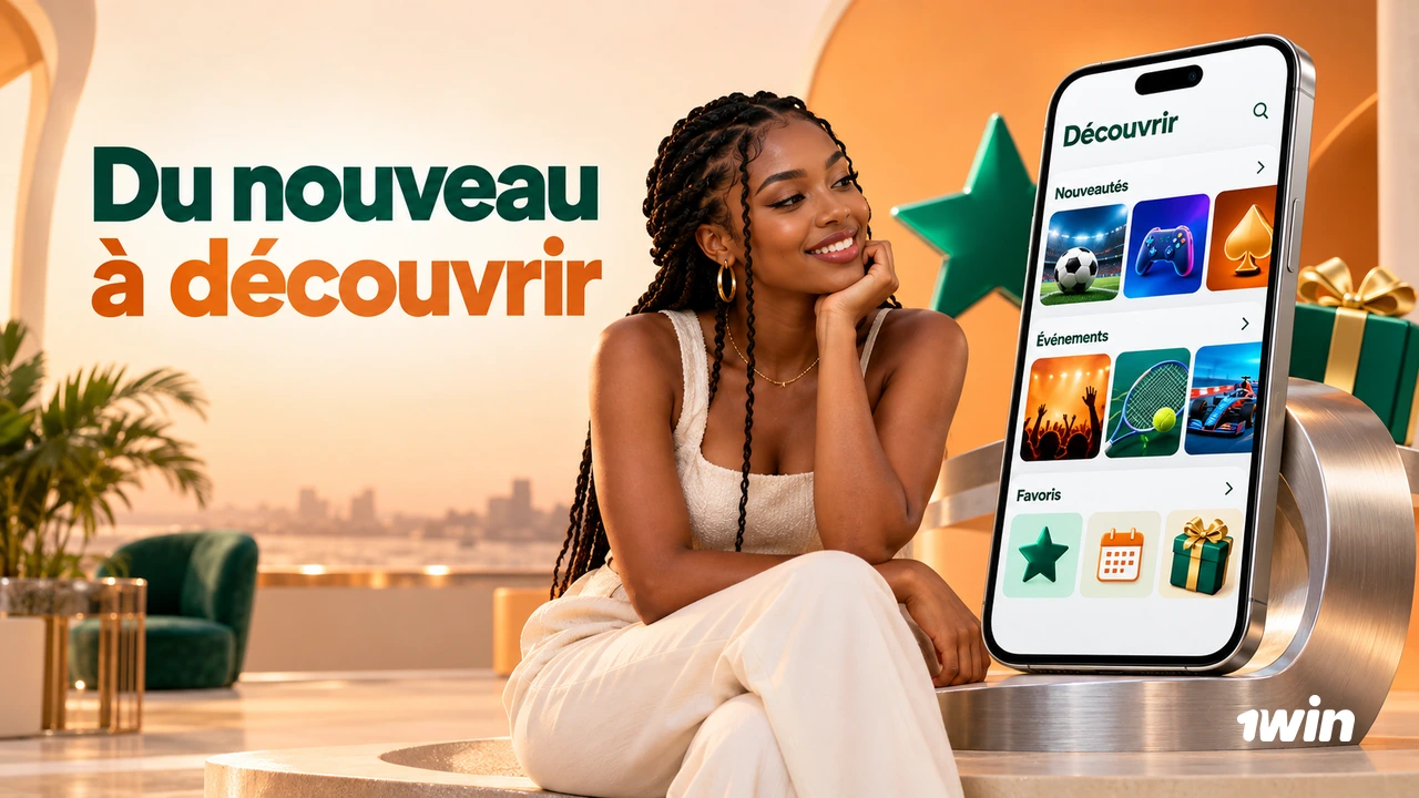 Femme à côté d’un téléphone présentant une interface de découverte illustrative.