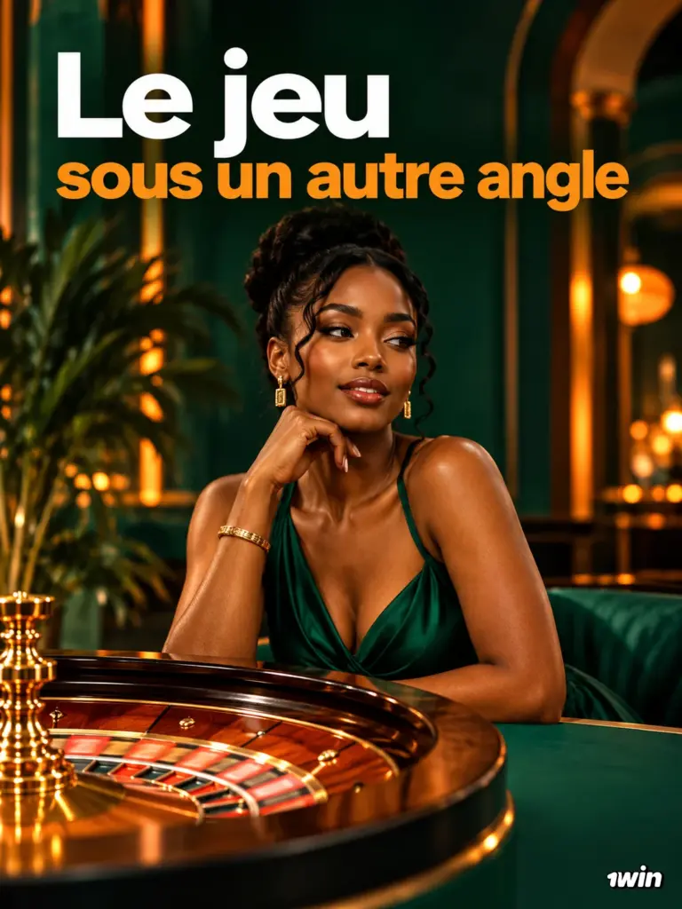 Femme adulte assise près d’une roulette dans une salle éclairée de vert et d’orange.